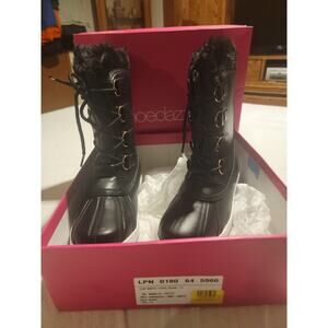 ShoeDazzle Womens Lydiia Boots Fur Lined Lace Up Black Size 7.5M US